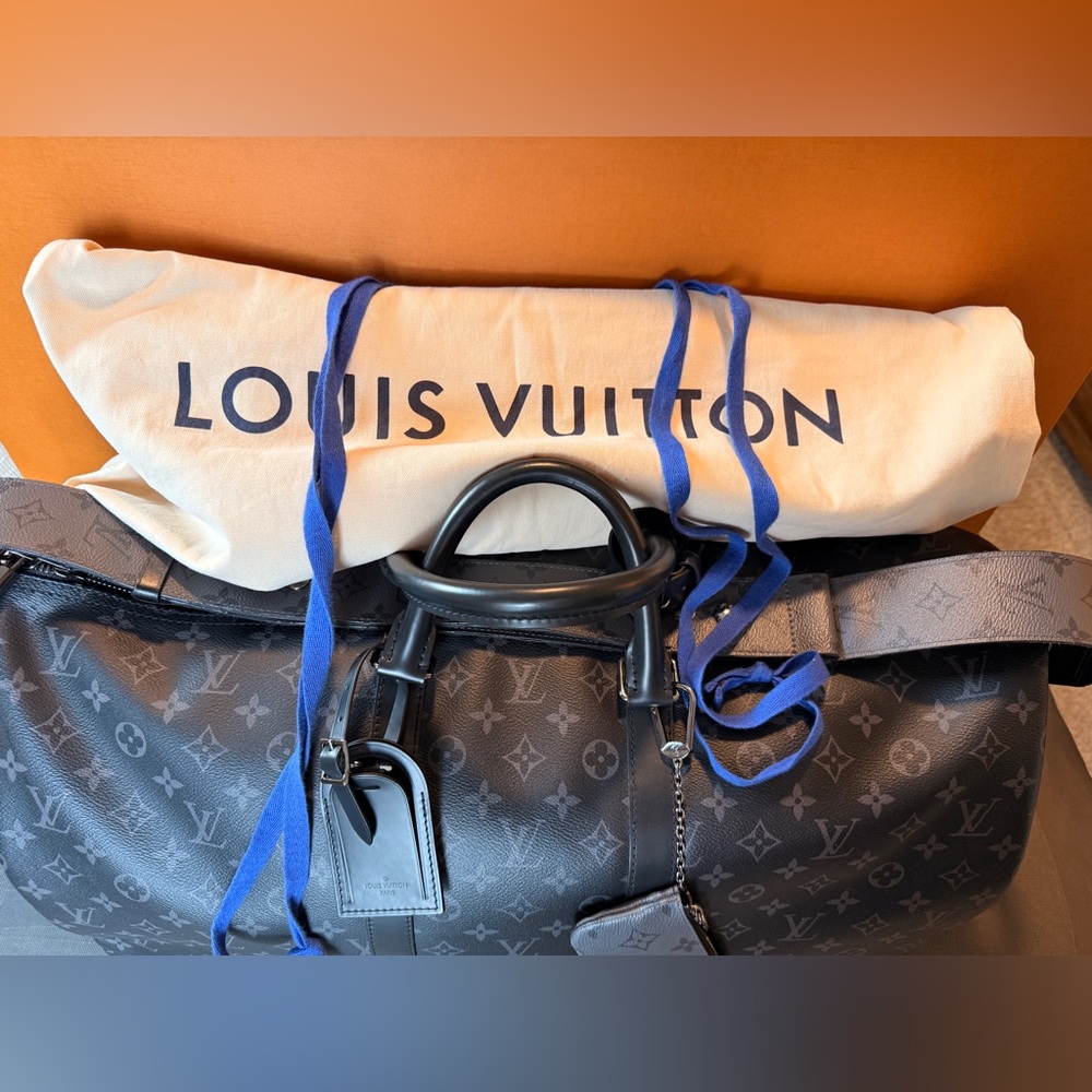 Authentic Louis Vuitton Monogram Eclipse Keepall … - image 5